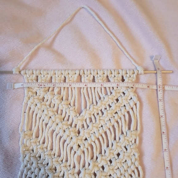 Macrame wall hanging white chevron hand-made small cotton rope tapestry decor - Picture 3 of 5